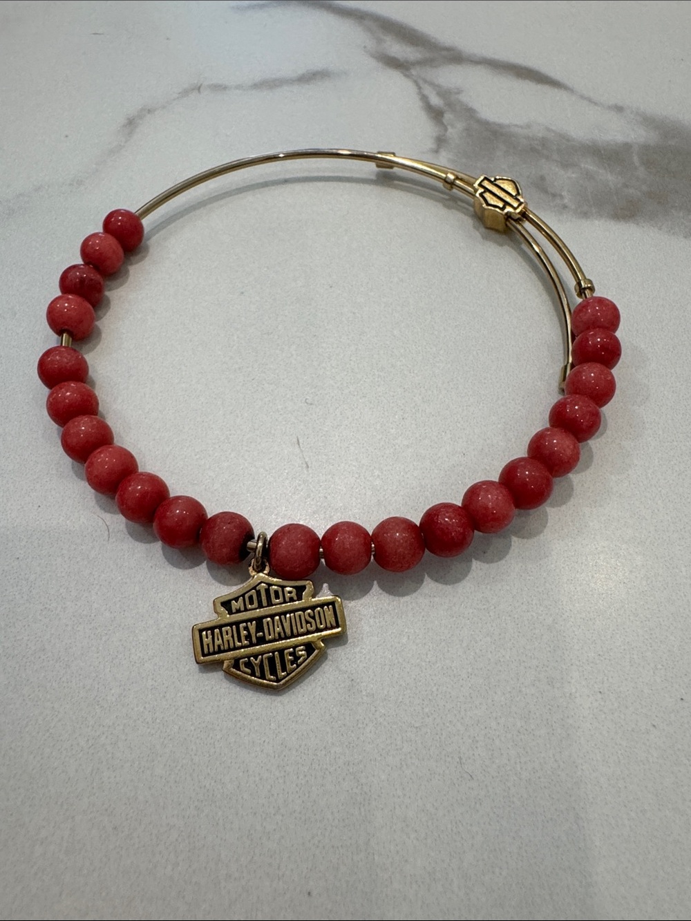 Harley-Davidson Red Beaded Bracelet with Bar & Logo Charm